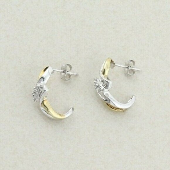 10k Yellow Gold Diamond Earrings J Hoop Earrings  .25 tcw hoops - Picture 8 of 9